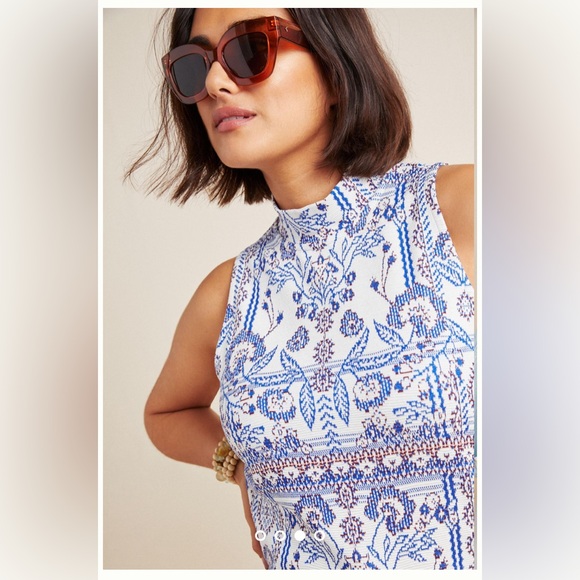Anthropologie Agnes Jacquard Tank blue motif size S - Picture 1 of 7